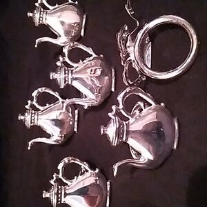 Vintage Elegant Silver Plated Teapot Napkin Rings Set Of 6 (S1)
